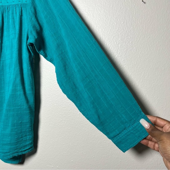 Pilcro Anthropologie Women Top Small Teal Blue Peasant Boho Mila Draped - Picture 5 of 10